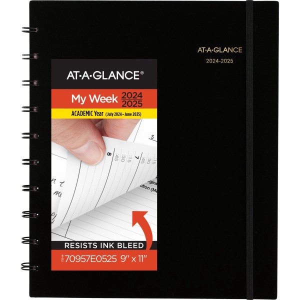 slide 1 of 8, 2024-2025 At-A-Glance Move-A-Page Academic Weekly/Monthly Appointment Book Planner, 9"" X 11"", Black, July To August, 70957E05, 1 ct