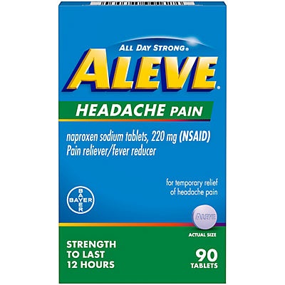 slide 1 of 1, Aleve Headache Pain Naproxen 220 mg Tablets, 90 ct