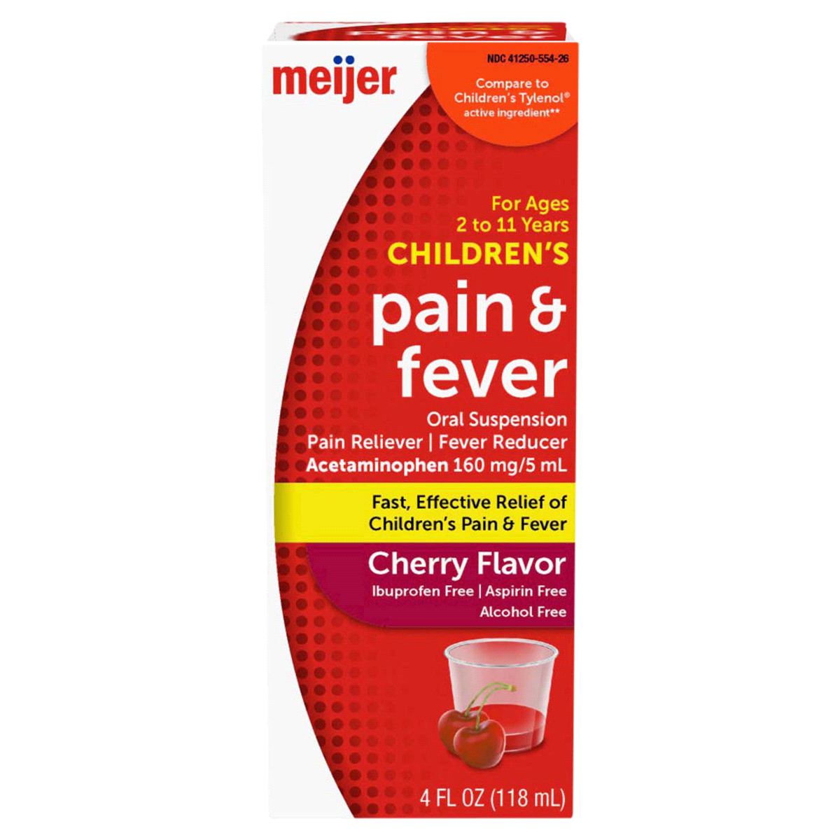 slide 1 of 29, Meijer Children's Pain & Fever Oral Suspension, Cherry, 160mg, 4 oz