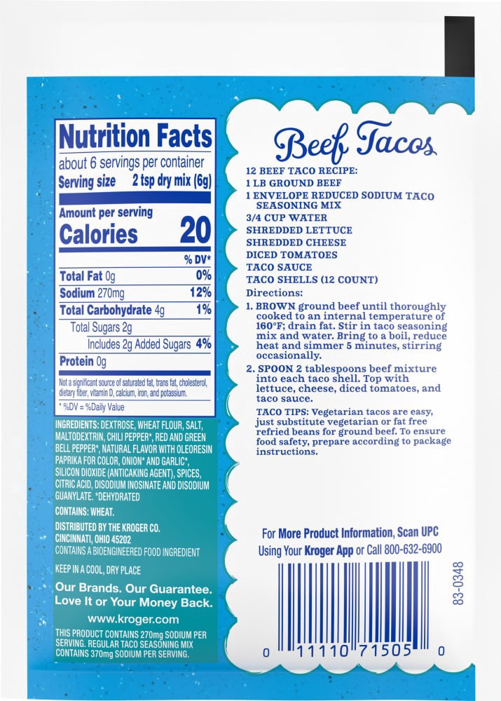 slide 2 of 2, Kroger Reduced Sodium Taco Seasoning, 1.25 oz