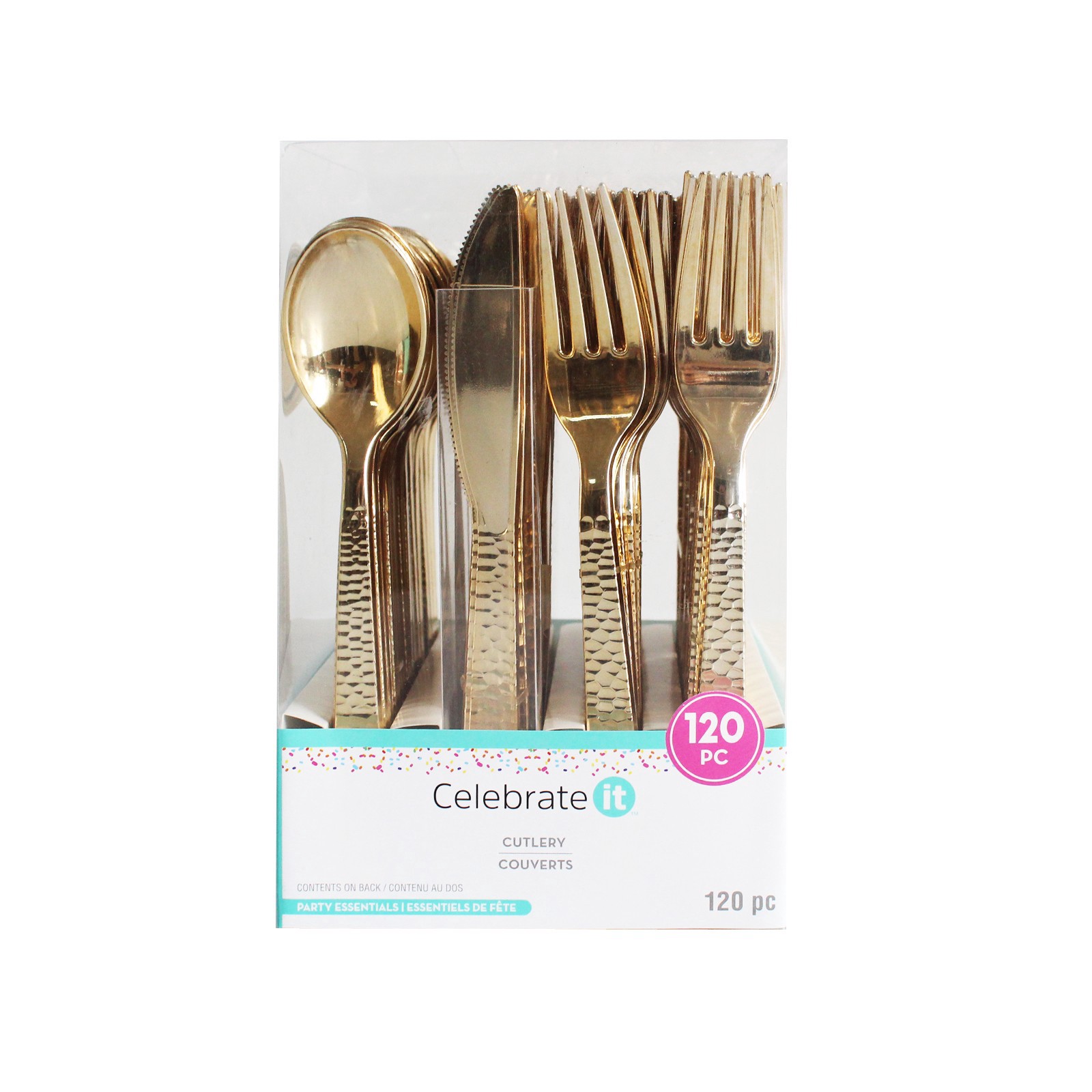 slide 2 of 4, Gold Hammered Plastic Cutlery Set By Celebrate It, 120ct., 120 ct