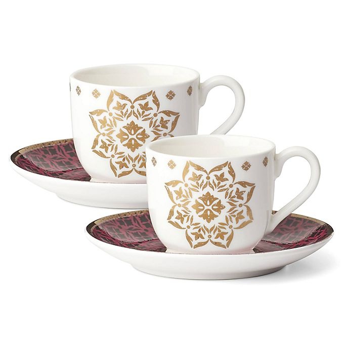 slide 1 of 1, Lenox Global Tapestry Garnet Espresso Cup and Saucer Set, 4 ct