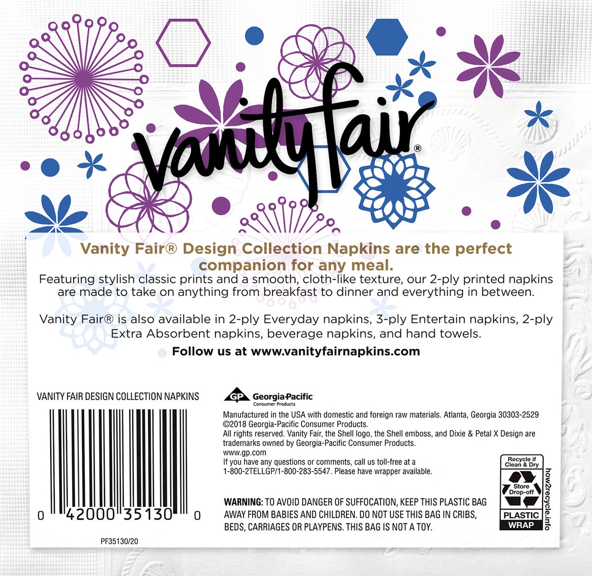 slide 2 of 6, Vanity Fair 2-Ply Design Collection Everyday Casual Napkins 80 ea, 80 ct