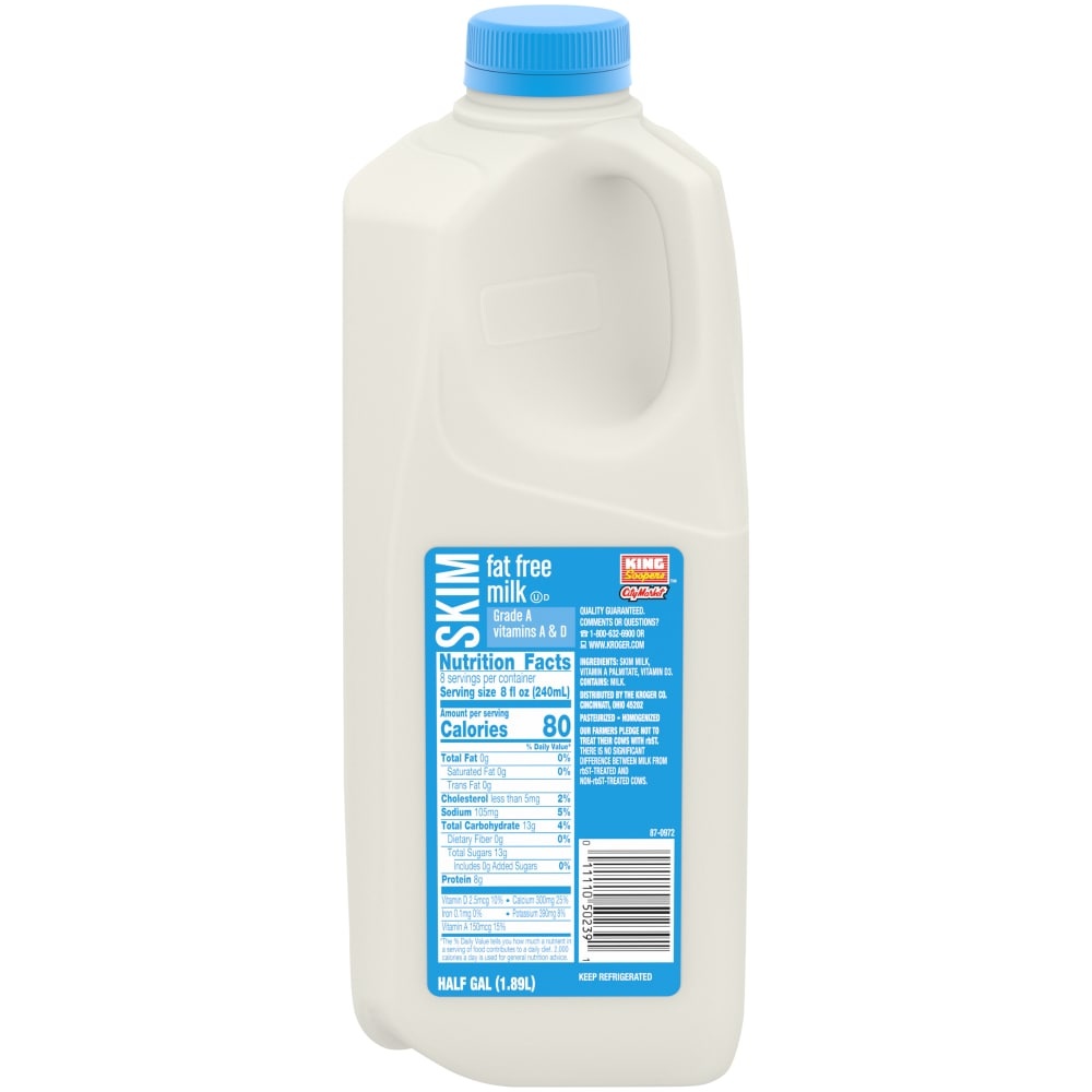 slide 1 of 1, King Soopers City Market Fat Free Skim Milk, 1/2 gal