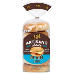 Old Tyme Artisan's Choice Plain Pre-Sliced Bagels - 6 ct