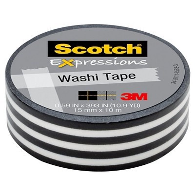 slide 1 of 4, Scotch Washi Tape Black and White 10mx15mm, 0.59 in x 393 in 