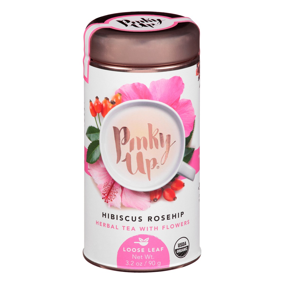 slide 1 of 12, Pinky Up Hibiscus Rosehip Loose Leaf Tea | Herbal Tea, Caffeine Free, Naturally Calorie & Gluten Free | 3.2 Ounce Tin, 25 Servings, 1 ct