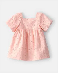 Baby Girl Short-Sleeve Eyelet Dress - Pink NB