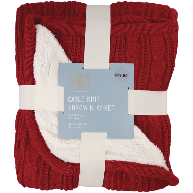 slide 1 of 1, Fall Fest Cable Knit Sherpa Throw Blanket, Red, 1 ct