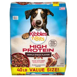 Kibbles N Bits Kibbles-N-Bits Hi Protein Triple Steak Dog Food 40 Pounds