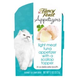 Fancy Feast Purina Fancy Feast Appetizers Lickable Grain Free Wet Cat Food Topper Light Meat Tuna Appetizer with Scallop - 1.1 oz. Tray