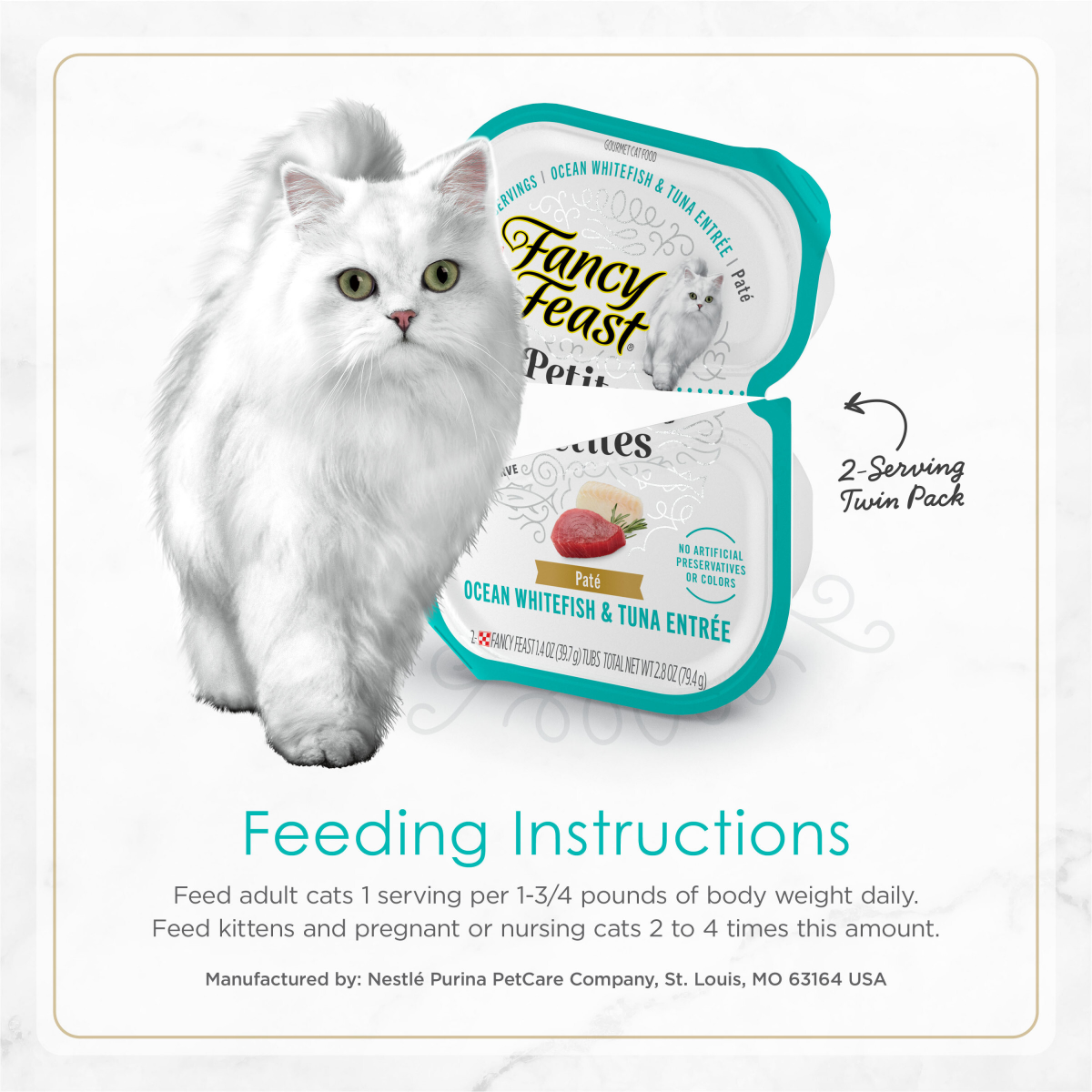 slide 4 of 7, Fancy Feast Purina Fancy Feast Gourmet Pate Wet Cat Food, Petites Ocean Whitefish & Tuna Entree - 2.8 oz. Tub, 2 ct