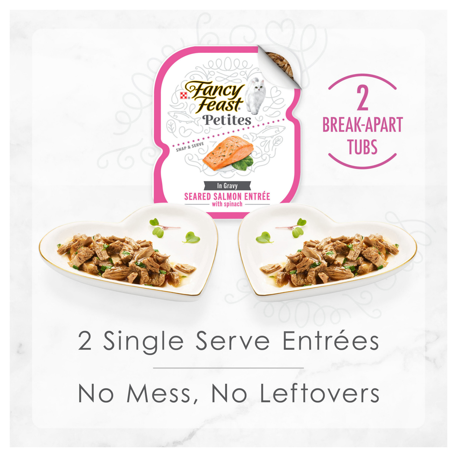 slide 4 of 5, Fancy Feast Purina Fancy Feast Gourmet Gravy Wet Cat Food, Petites Seared Salmon With Spinach Entree - 2.8 oz. Tub, 2 ct