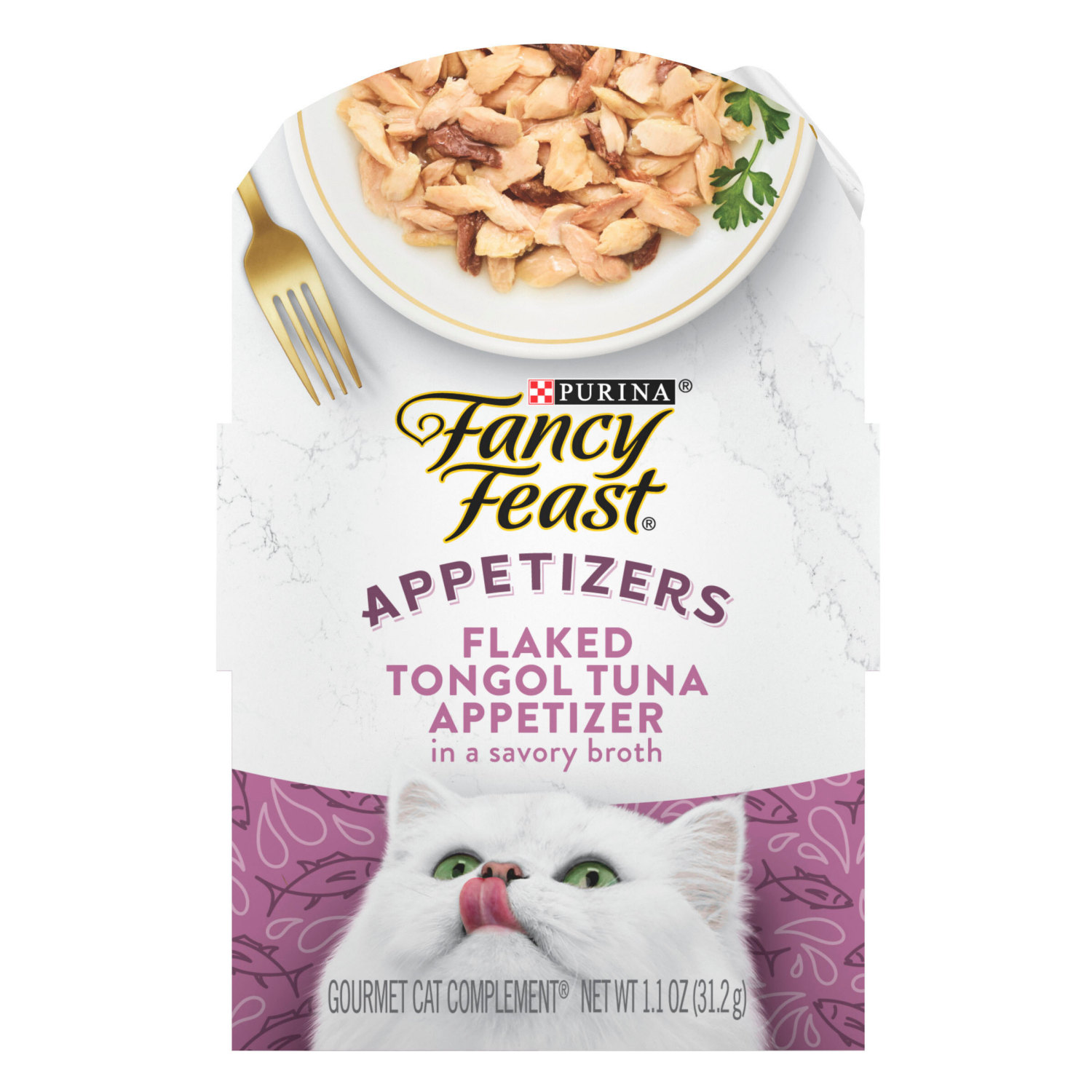 slide 1 of 5, Fancy Feast Purina Fancy Feast Appetizers Grain Free Cat Food Flaked Tongol Tuna Appetizer Lickable Cat Food Topper - 1.1 oz. Tray, 1.1 oz