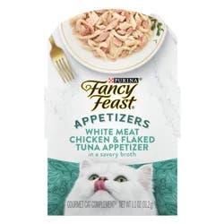 Fancy Feast Purina Fancy Feast Appetizers Lickable Grain Free Wet Cat Food Topper White Meat Chicken and Flaked Tuna Appetizer - 1.1 oz. Tray