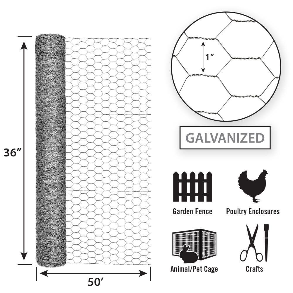 slide 3 of 6, GARDEN CRAFT 50-ft x 3-ft Gray Galvanized steel Chicken Wire Rolled Fencing 1-in - Mesh Size, 1 ct