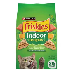 Friskies Purina Friskies Dry Cat Food Indoor Delights Flavors of Chicken, Salmon, Peas, and Carrots