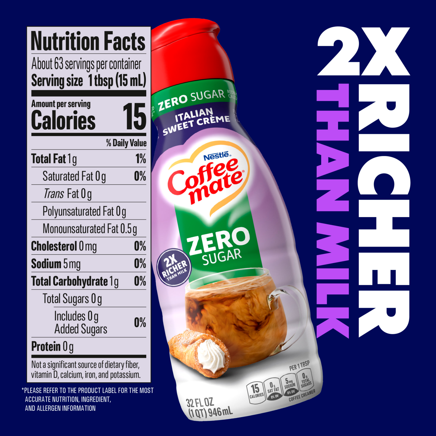 slide 3 of 5, Coffee-Mate Sugar Free Italian Sweet Creme Liquid Coffee Creamer 32 fl oz., 32 fl oz