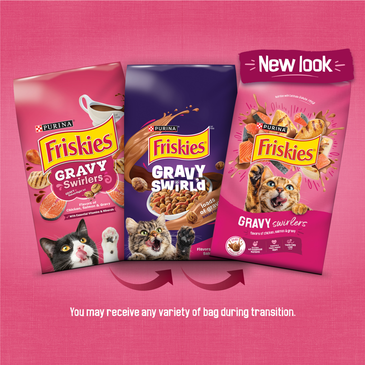 slide 2 of 8, Purina Friskies Dry Cat Food Gravy Swirl'd With Flavors of Chicken, Salmon and Gravy, 50.4 oz