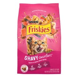 Purina Friskies Dry Cat Food Gravy Swirl'd With Flavors of Chicken, Salmon and Gravy