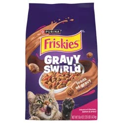 Friskies Purina Friskies Dry Cat Food Gravy Swirl'd With Flavors of Chicken, Salmon and Gravy - 3.15 lb. Bag