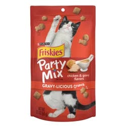 Purina Friskies Cat Treats, Party Mix Gravy-licious Crunch Chicken and Gravy Flavors