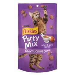 Purina Friskies Cat Treats, Party Mix Gravy-licious Crunch Turkey and Gravy Flavors