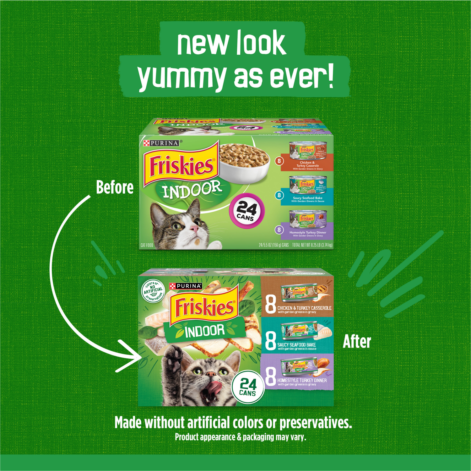 slide 2 of 8, Friskies Purina Friskies Indoor Cat Food 24ct VP - (Chicken and Turkey Casserole, Saucy Seafood Bake, Homestyle Turkey Dinner) - (24) 5.5 oz. Cans, 24 ct