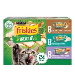 Friskies Purina Friskies Indoor Cat Food 24ct VP - (Chicken and Turkey Casserole, Saucy Seafood Bake, Homestyle Turkey Dinner) - (24) 5.5 oz. Cans