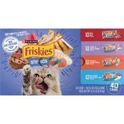 Friskies Purina Friskies Wet Cat Food Variety Pack, Shreds With Beef, Turkey and Cheese Dinner, Chicken and Salmon Dinner, and With Ocean Whitefish and Tuna - (40) 5.5 oz. Cans