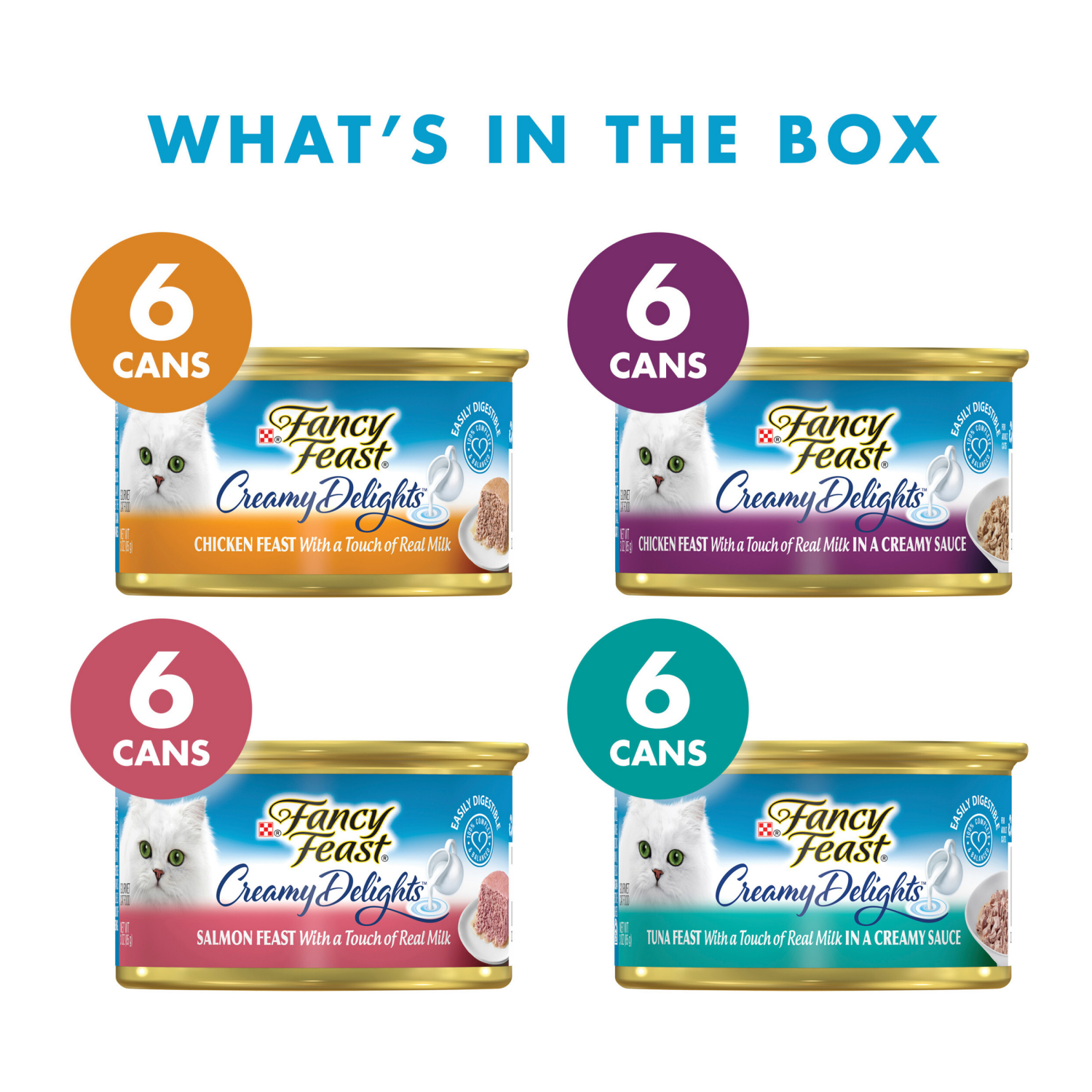 slide 3 of 5, Fancy Feast Purina Fancy Feast Wet Cat Food Variety Pack, Creamy Delights Poultry & Seafood Collection - (24) 3 oz. Cans, 24 ct