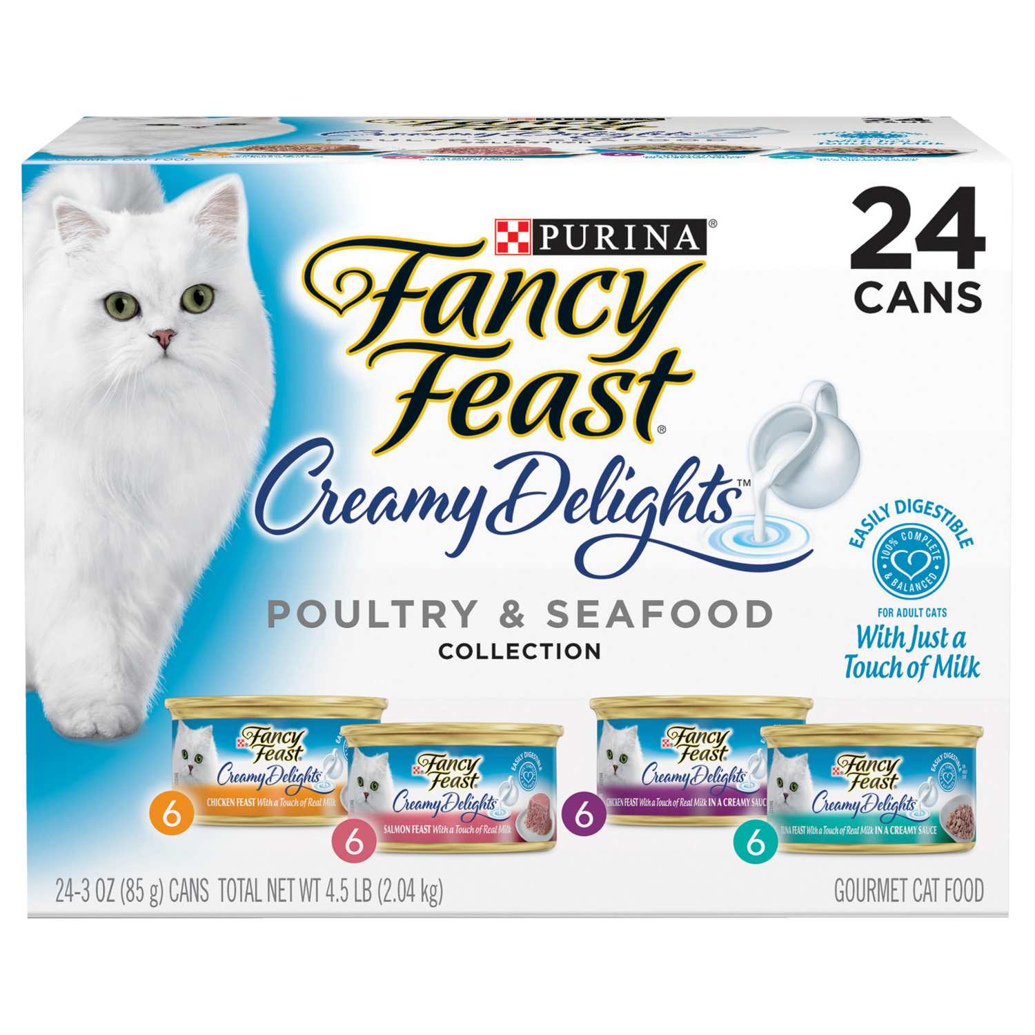 slide 1 of 5, Fancy Feast Purina Fancy Feast Wet Cat Food Variety Pack, Creamy Delights Poultry & Seafood Collection - (24) 3 oz. Cans, 24 ct