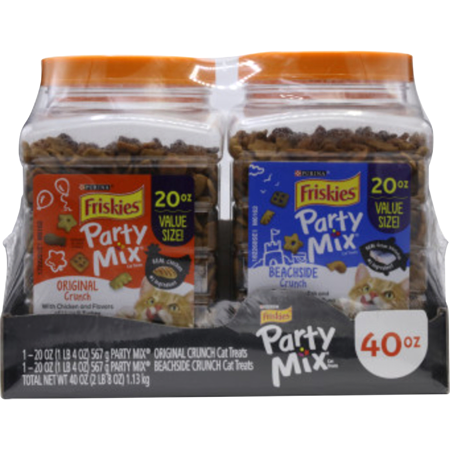 slide 1 of 4, Purina Friskies Made in USA Facilities Cat Treats, Original Crunch & Beachside Crunch Variety Pack, 40 oz