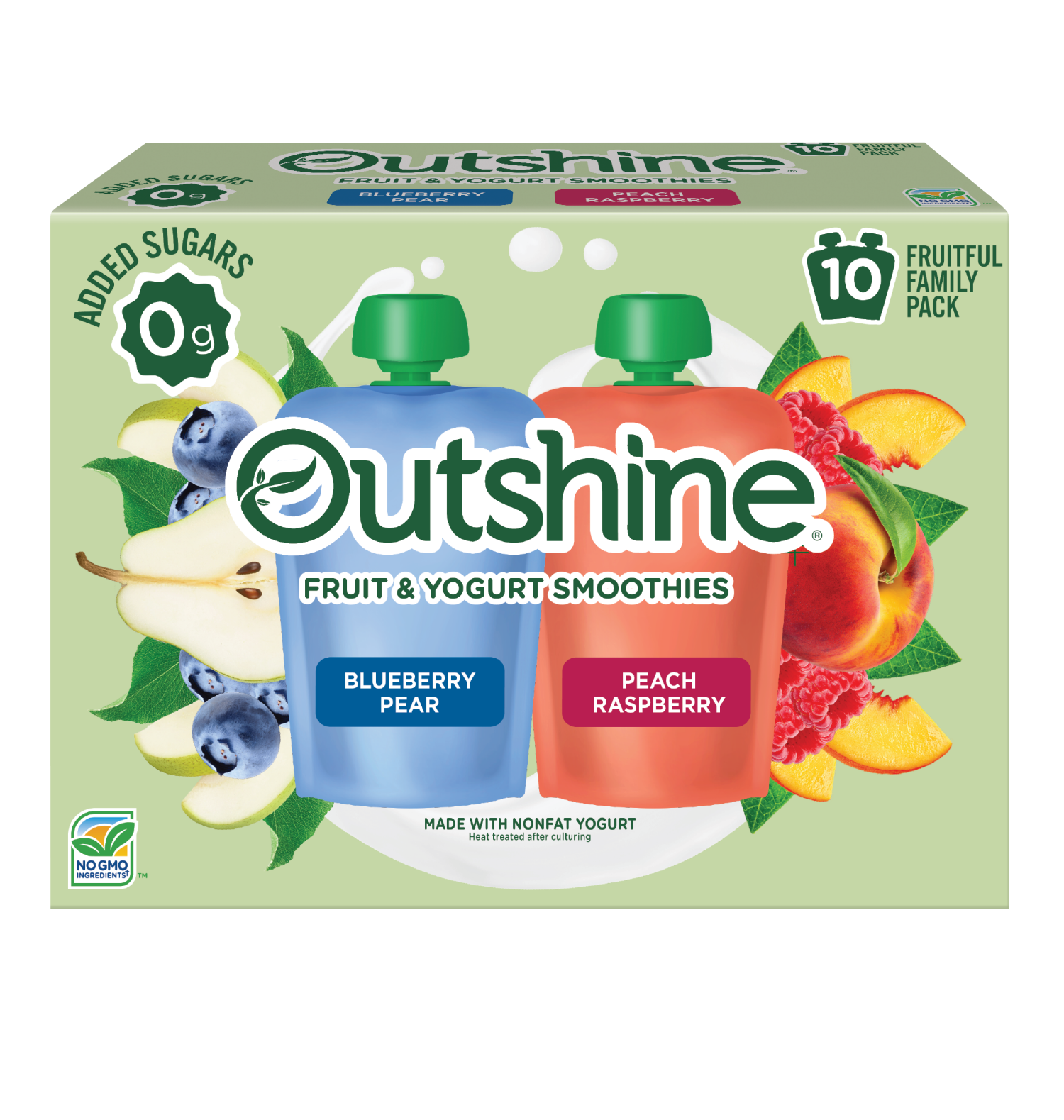 slide 1 of 1, Outshine Fruit & Yogurt Smoothie Variety Pack, 10-Pack of 3.5oz Blueberry Pear & Peach Raspberry Yogurt Pouches, 10 ct