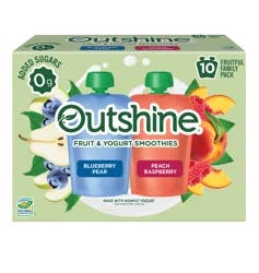 Outshine Fruit & Yogurt Smoothie Variety Pack, 10-Pack of 3.5oz Blueberry Pear & Peach Raspberry Yogurt Pouches