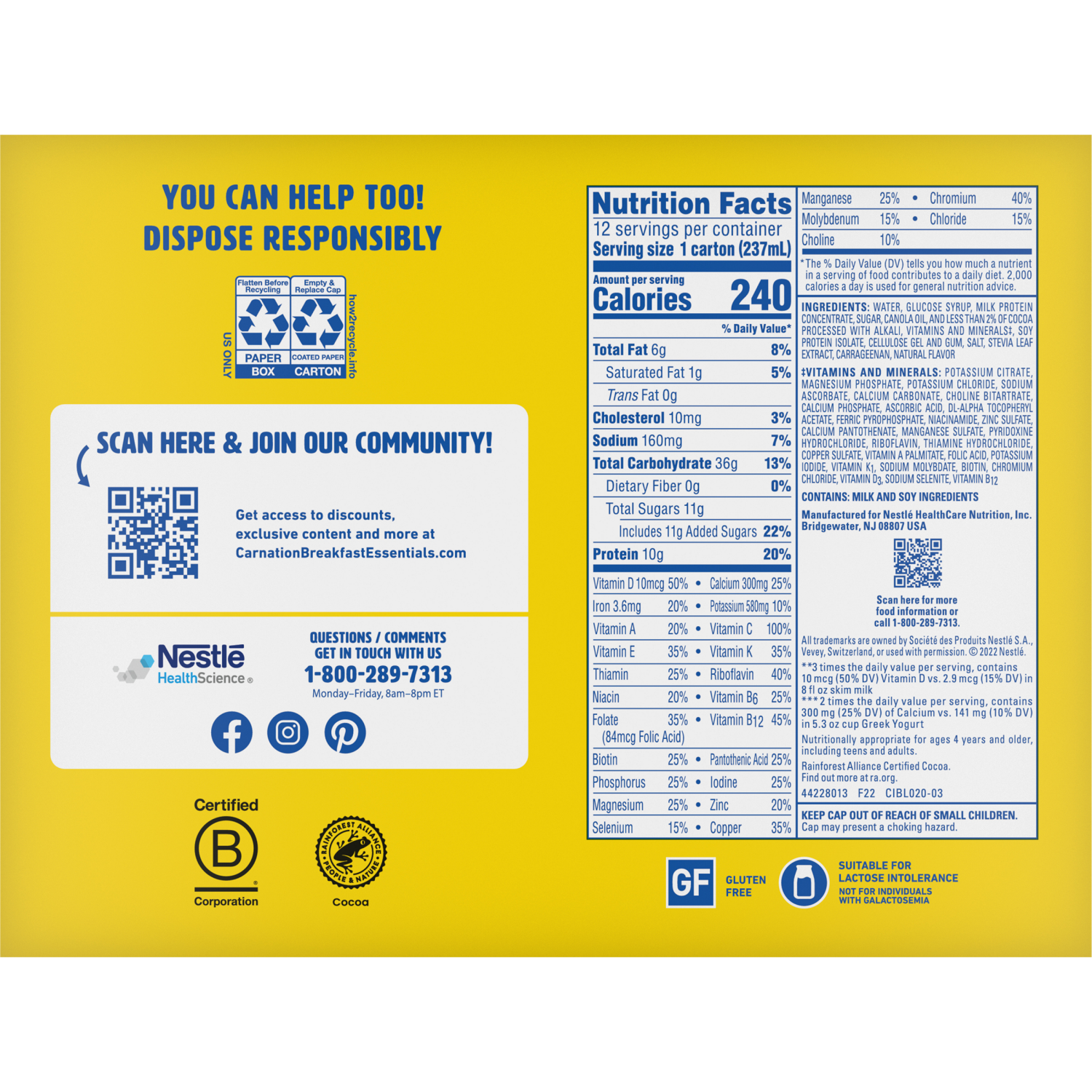 slide 3 of 6, Carnation Breakfast Essentials 12 Pack Rich Milk Chocolate Nutritional Drink 12 - 8 fl oz Cartons, 12 ct