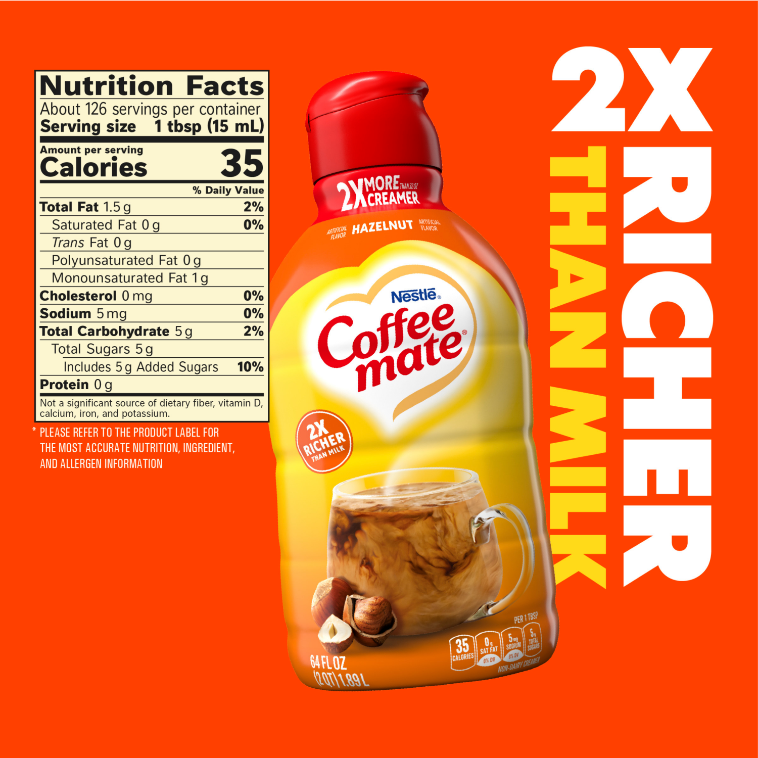 slide 3 of 5, COFFEE-MATE Hazelnut Liquid Coffee Creamer 64 fl oz., 64 fl oz