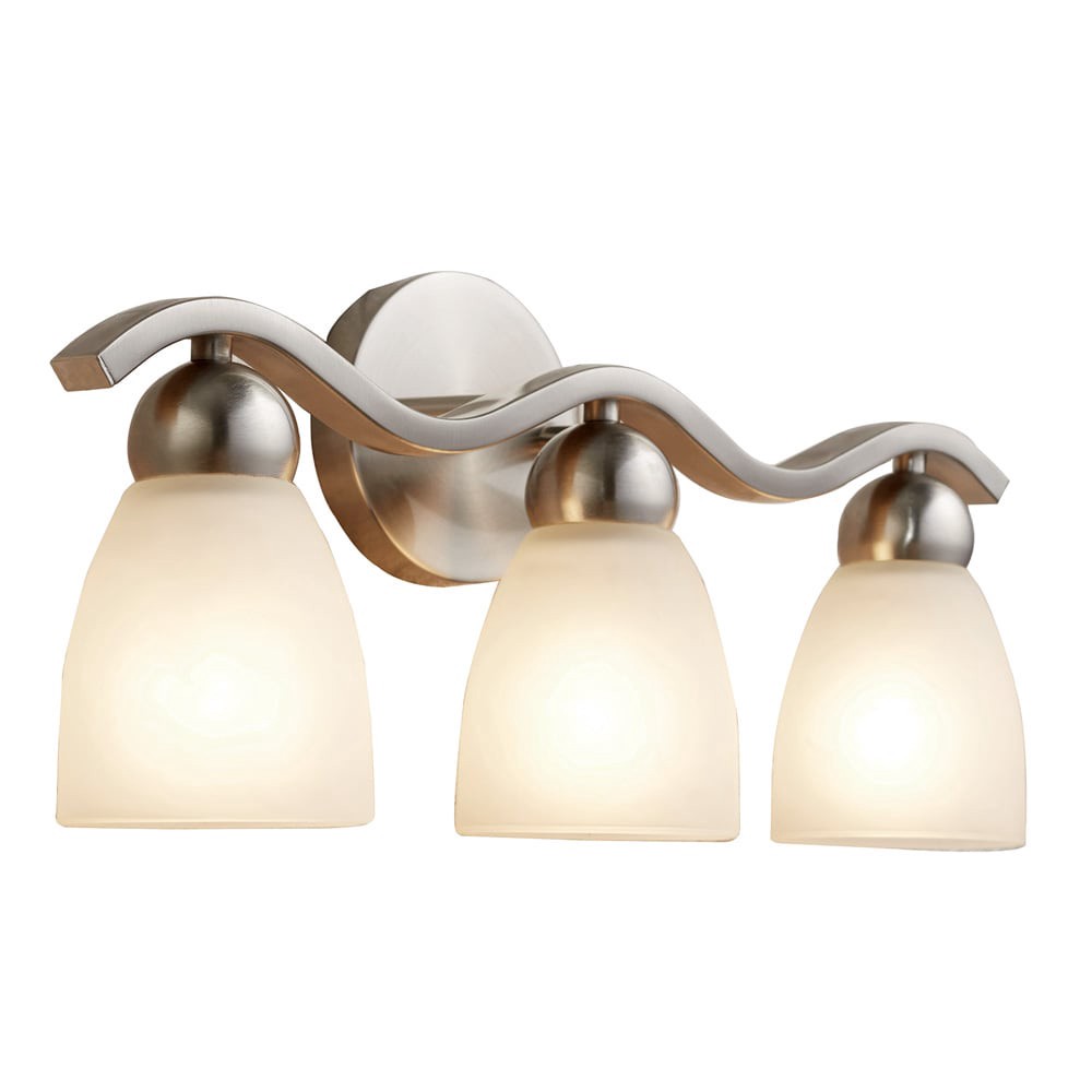 slide 2 of 6, allen + roth Paces 19.2-in 3 -Light Brushed Nickel Modern/contemporary Vanity light, 1 ct