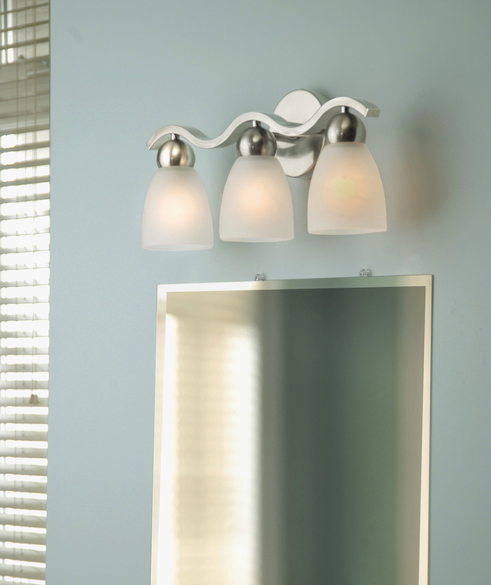 slide 3 of 6, allen + roth Paces 19.2-in 3 -Light Brushed Nickel Modern/contemporary Vanity light, 1 ct