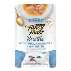 Fancy Feast Purina Fancy Feast Lickable Wet Cat Food Broth Topper Classic With Tuna, Anchovies and Whitefish - 1.4 oz. Pouch