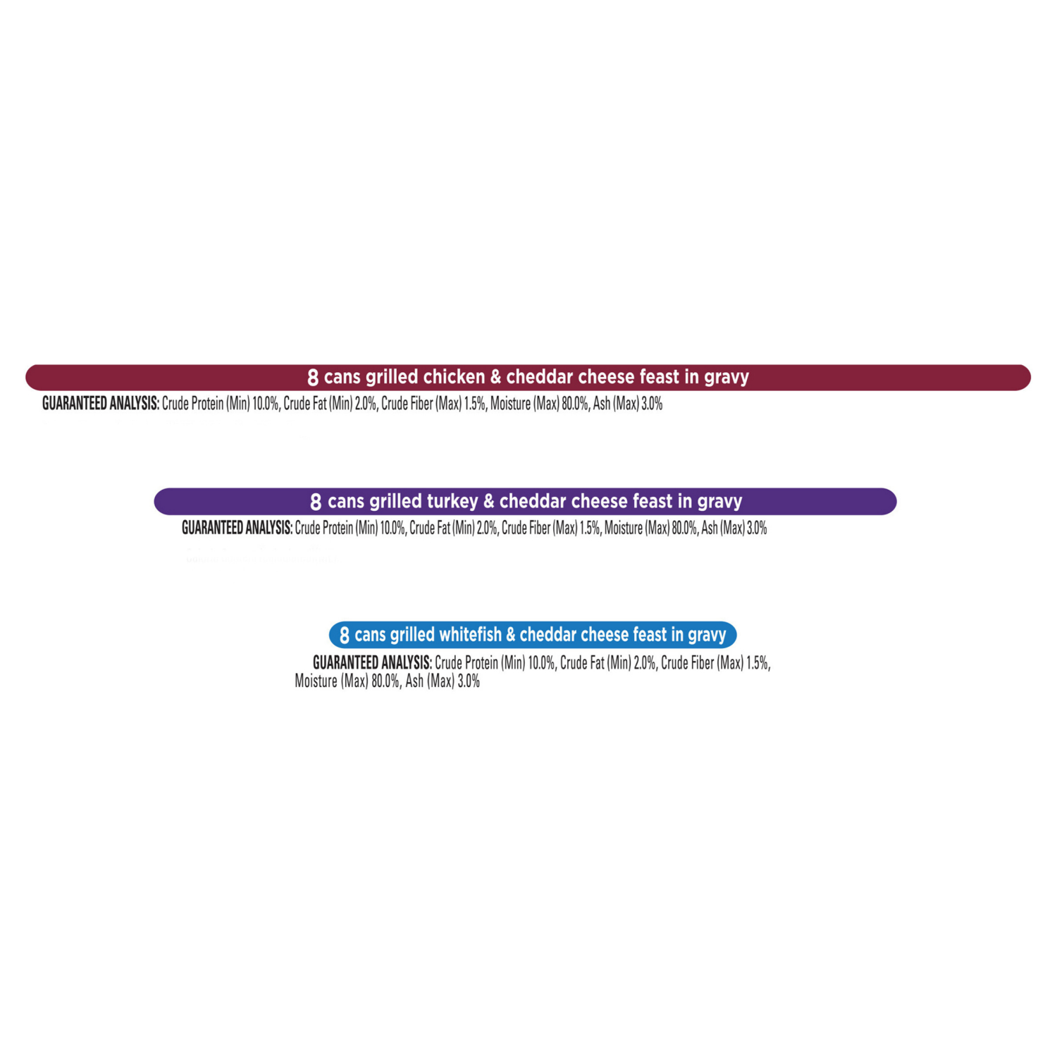 slide 3 of 8, Fancy Feast Purina Fancy Feast Delights with Cheddar Grilled Chicken, Turkey or Whitefish and Cheddar Cheese Feast in Gravy Wet Cat Food Variety Pack - (24) 3 oz. Cans, 24 ct