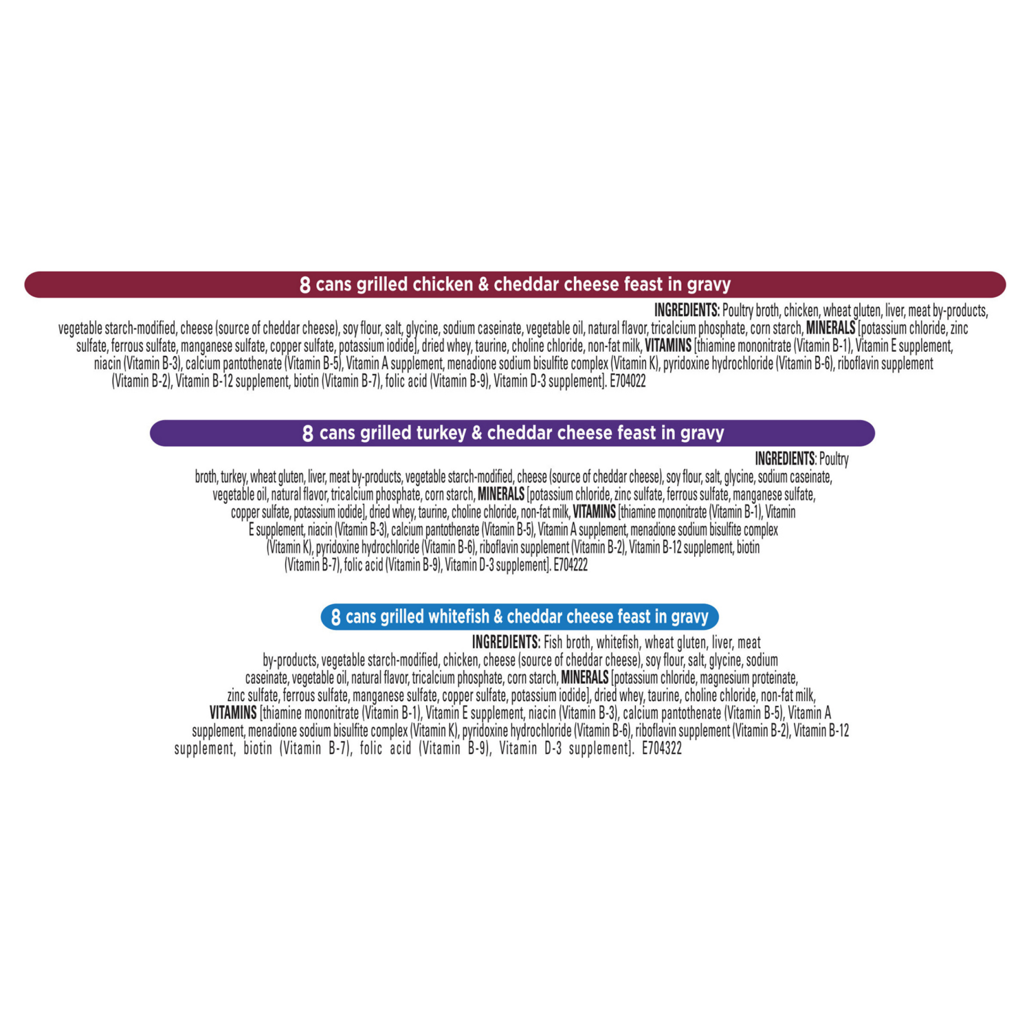 slide 8 of 8, Fancy Feast Purina Fancy Feast Delights with Cheddar Grilled Chicken, Turkey or Whitefish and Cheddar Cheese Feast in Gravy Wet Cat Food Variety Pack - (24) 3 oz. Cans, 24 ct