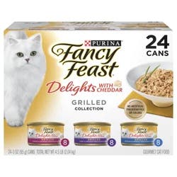 Fancy Feast Purina Fancy Feast Delights with Cheddar Grilled Chicken, Turkey or Whitefish and Cheddar Cheese Feast in Gravy Wet Cat Food Variety Pack - (24) 3 oz. Cans