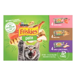 Friskies Purina Friskies Pate Wet Cat Food Pate Variety Pack Salmon Dinner, Turkey and Giblets and Mixed Grill - (12) 5.5 oz. Cans