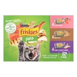 Friskies Purina Friskies Pate Wet Cat Food Pate Variety Pack Salmon Dinner, Turkey and Giblets and Mixed Grill - (12) 5.5 oz. Cans