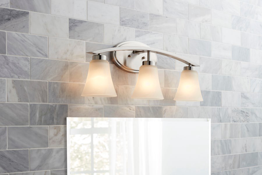 slide 3 of 6, allen + roth Lyndsay 22.7-in 3 -Light Satin Nickel Modern/contemporary Vanity light, 1 ct