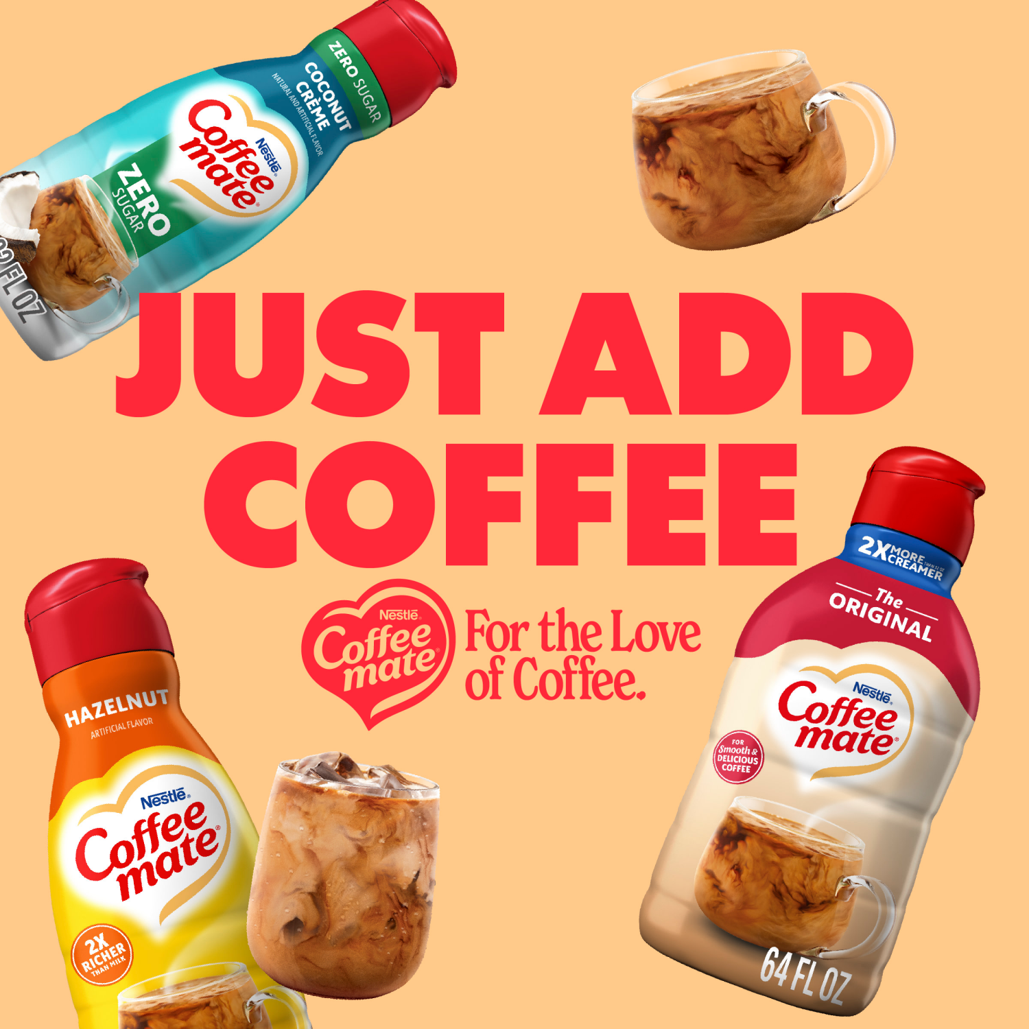 slide 3 of 8, Coffee-Mate Coffee mate Original Flavored Coffee Creamer, Non-Dairy, Gluten-Free, 126 Servings, 64 fl oz