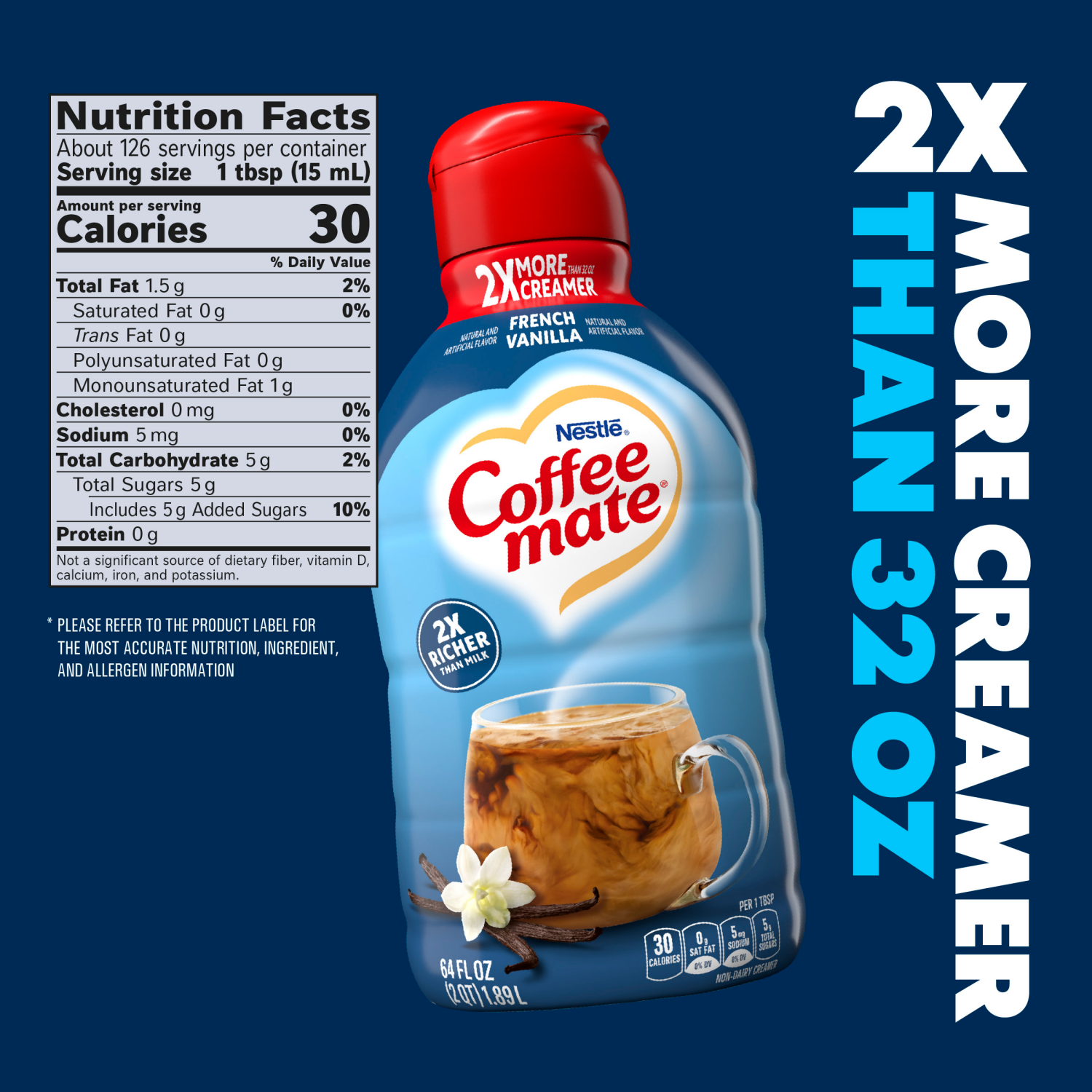 slide 5 of 8, Coffee-Mate Nestle Coffee Mate French Vanilla Liquid Coffee Creamer 64 fl oz., 64 fl oz