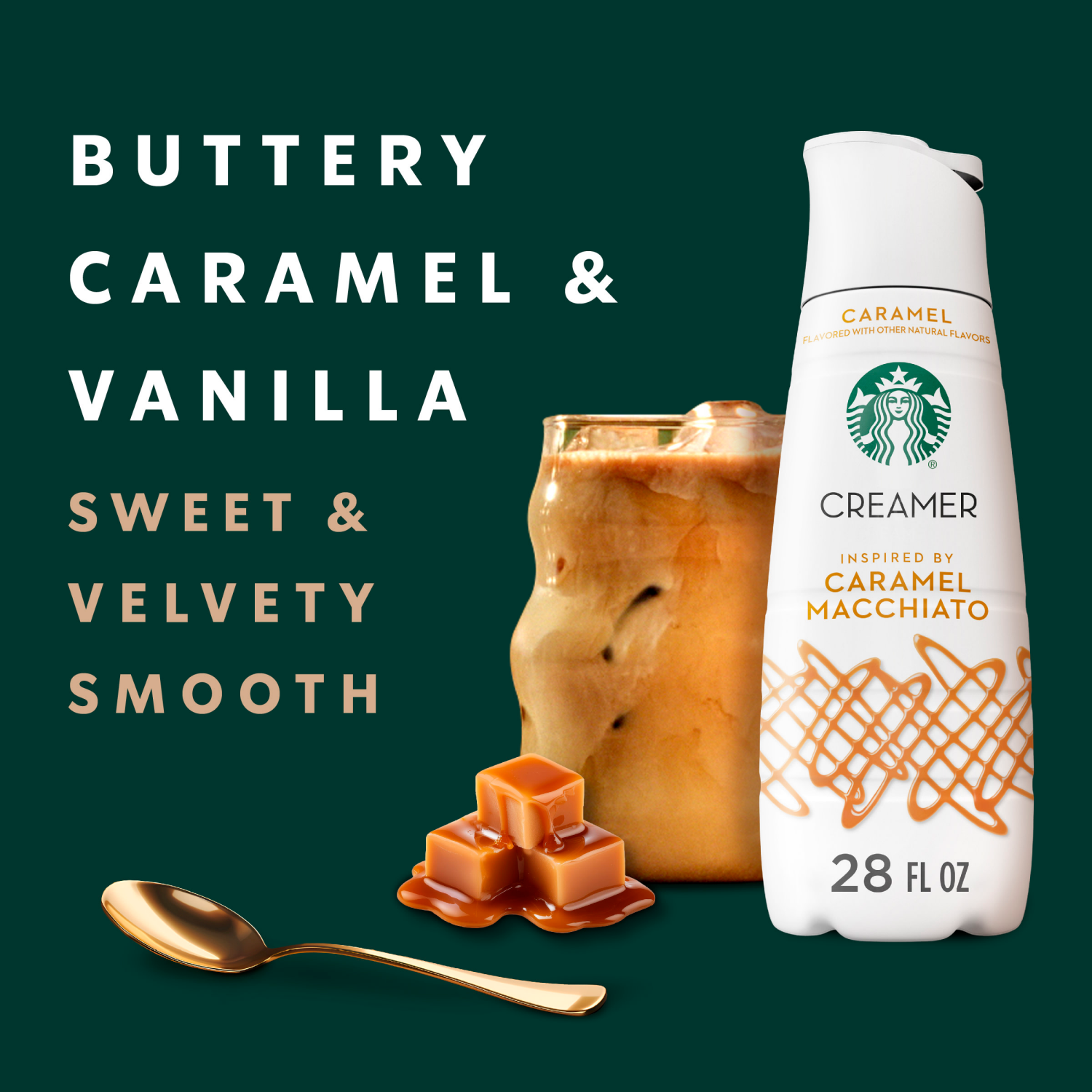 slide 4 of 8, Starbucks Caramel Flavored Coffee Creamer, Inspired by Caramel Macchiato, 28 fl oz