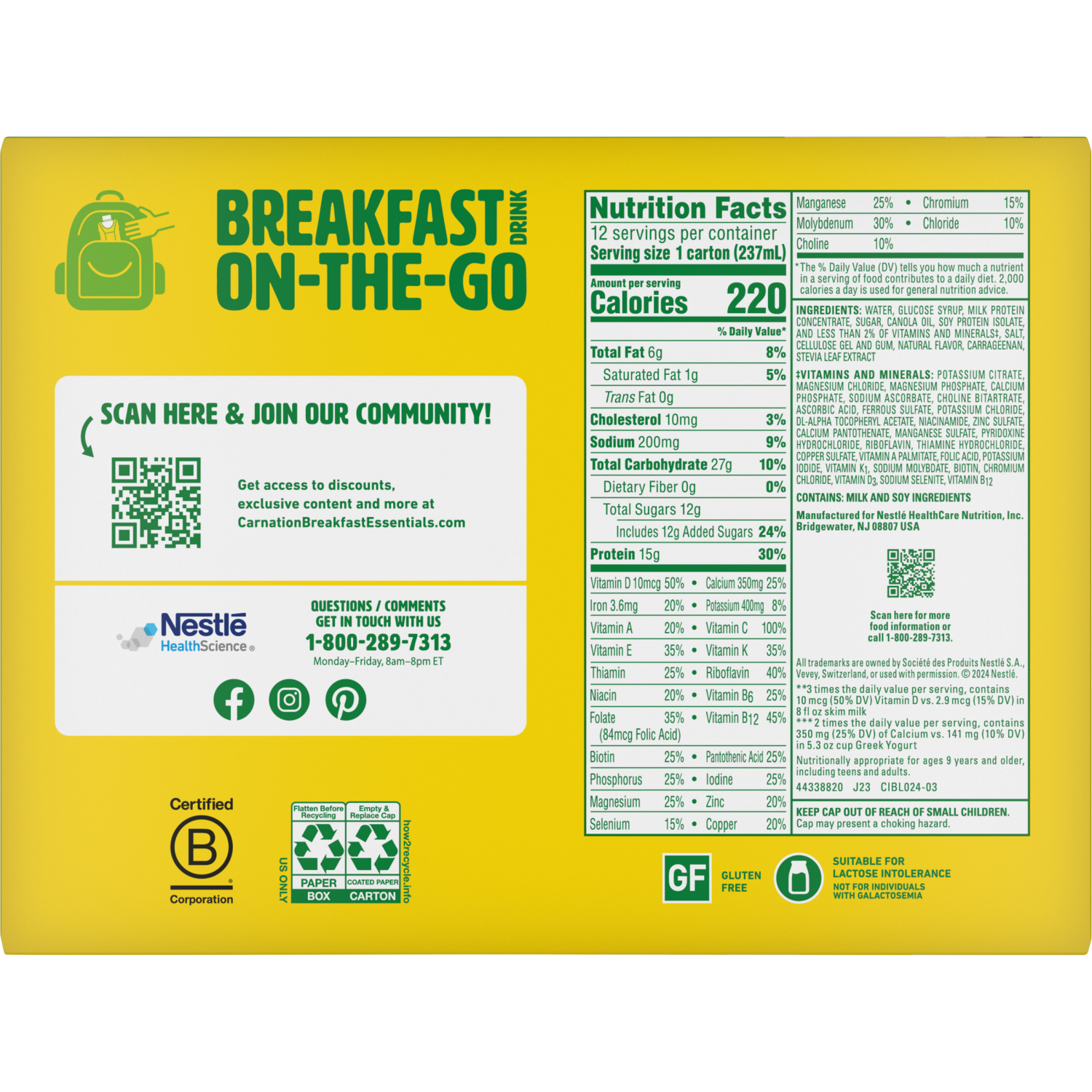 slide 3 of 6, Carnation Breakfast Essentials Classic French Vanilla Nutritional Drink 12 - 8 fl oz Each, 12 ct